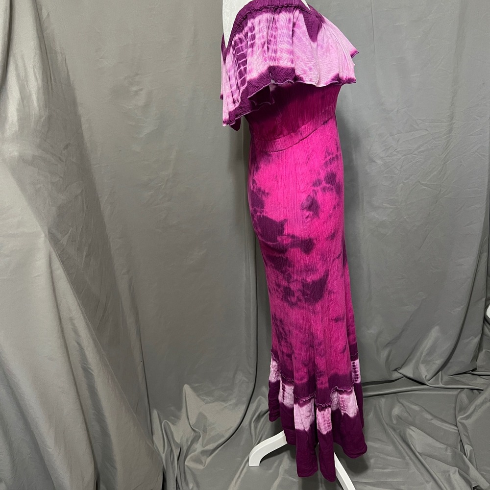 Steve Madden Purple Tie Dye Maxi Dress Off Shoulder Ombre Ruffle Size Small - Picture 2 of 7